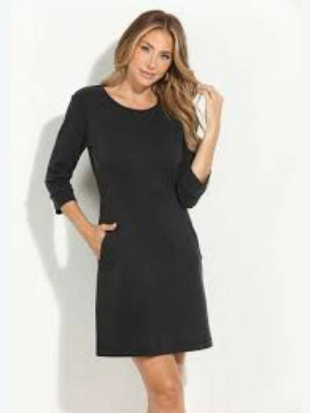 Veronica Black Ponti Pocket Shift Dress Signature Stretch Lux Career Medium C19